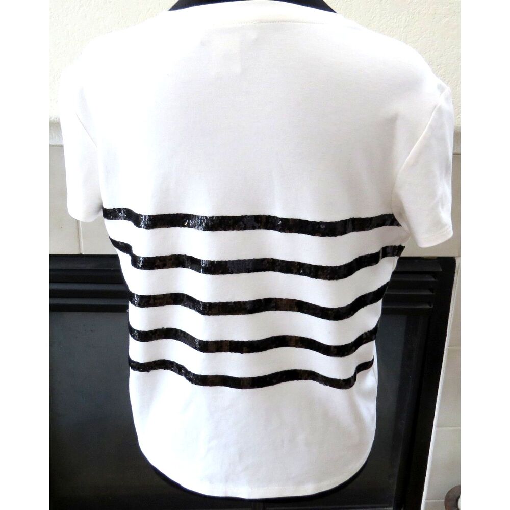 Rachel Zoe Women's  White/Black Sequins Short Sleeve top  M  GUC* read